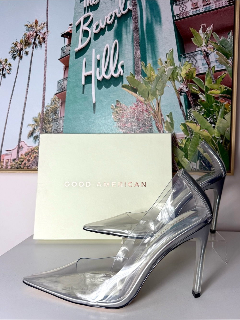 Good American Cinderella Clear Transparent Vinyl Stiletto Pumps Size 9.5 New
